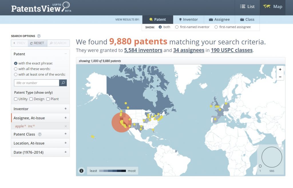 PatentsView pantalla Apple Inc como titular 3
