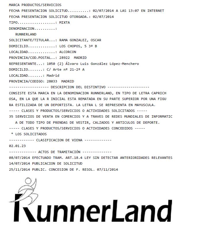 runnerland registro marca
